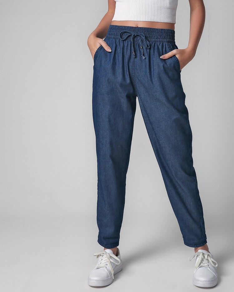 Riachuelo Calça jeans feminina jogger denim escuro Azul