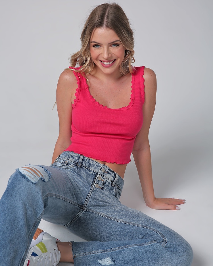 Riachuelo | Regata cropped Carolina canelada ripple rosa
