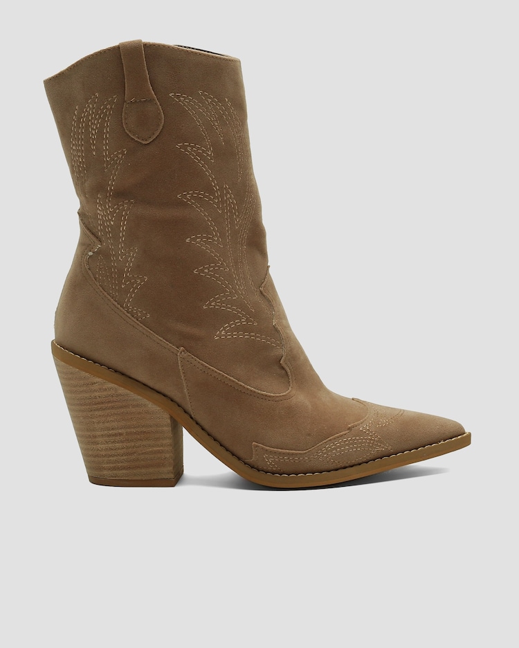 Riachuelo Bota Western Cano Médio Pespontos Bege Riachuelo