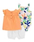 Conjunto curto bebê 3 peças laise e flores laranja | Carter's