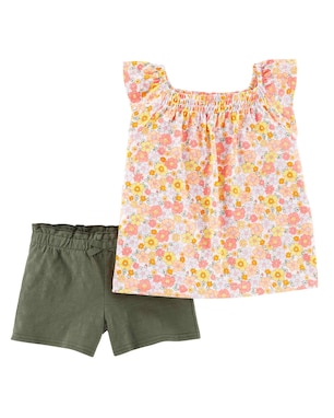 Conjunto Infantil 2 Peças Floral Laranja/Verde Carter's Tam 2 a 5