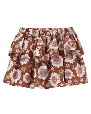 Saia Infantil Babados Linho Floral Marrom Carter's Tam 2 a 5