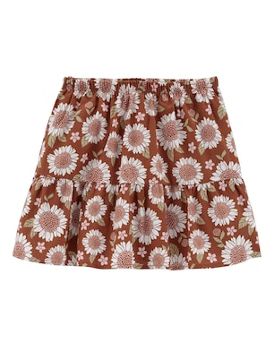 Saia Curta Infantil Babados Linho Floral Marrom Carter's Tam 6 a 8