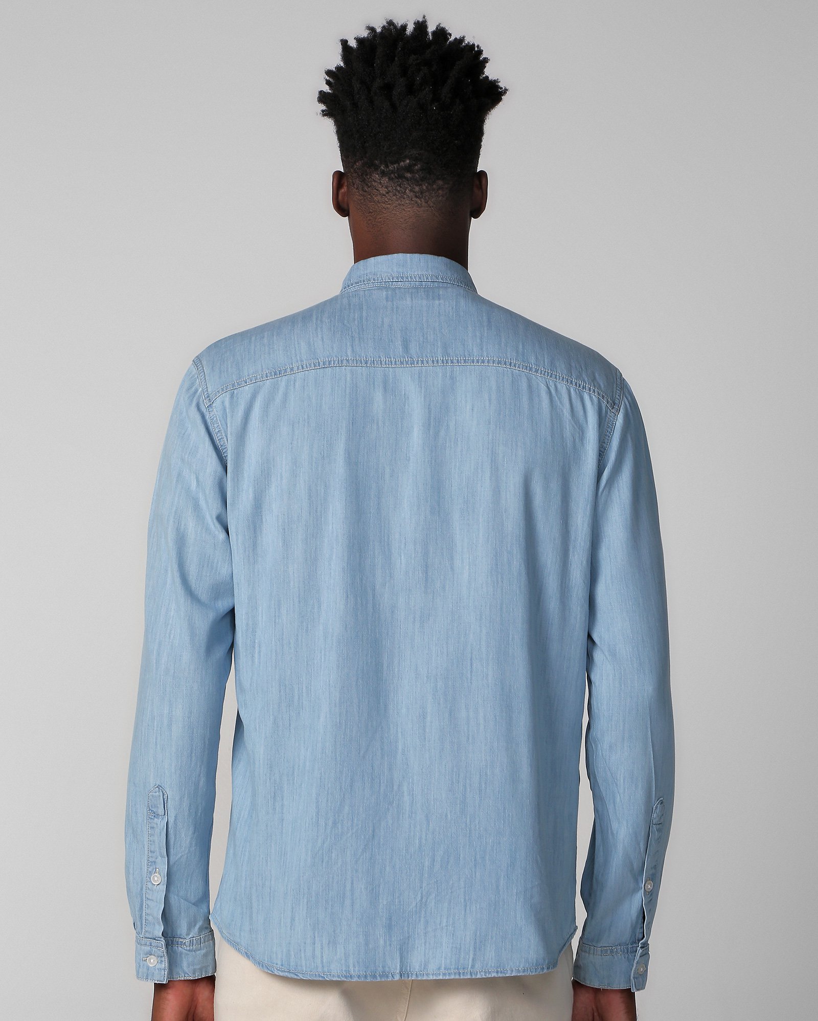 Camisa jeans masculina slim manga longa com bolso - Jeans Claro | Pool Jeans