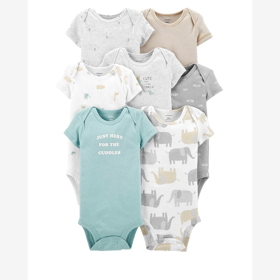Kit body bebê 7 peças animais cinza | Carter's