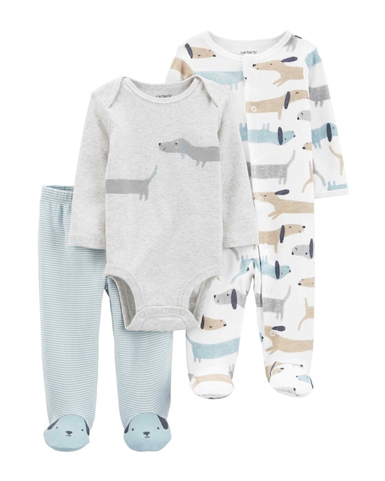 Conjunto longo bebê 3 peças salsichinha azul | Carter's