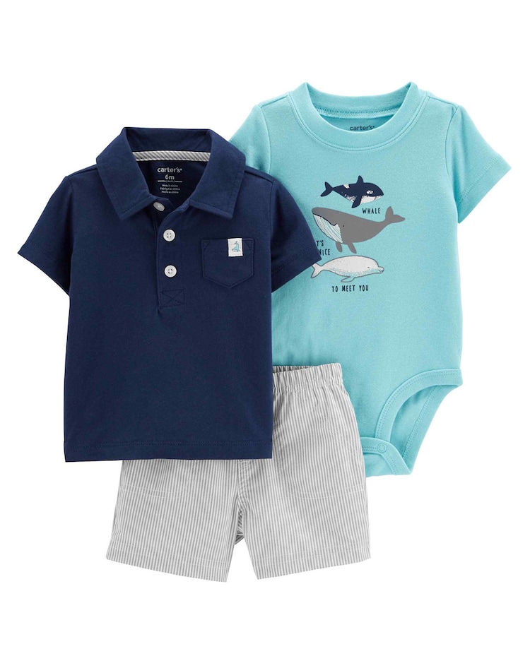 Conjunto curto bebê 3 peças baleia azul | Carter's