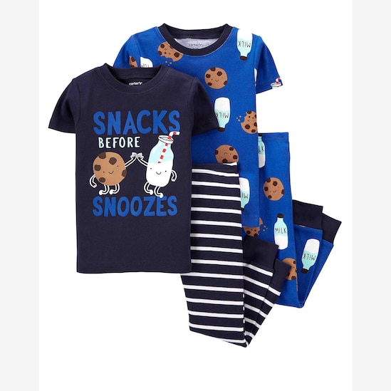 Conjunto Pijama Bebê Carter's 4 Peças Listras Leites e Cookies Multicor Tam 3 a 24 Meses