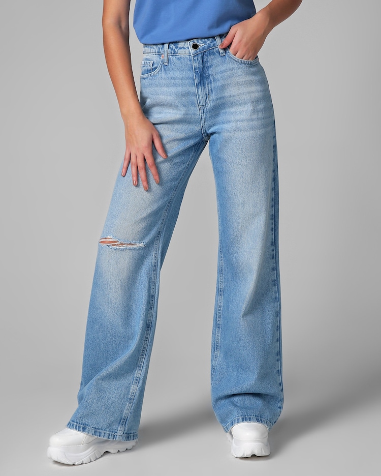 Riachuelo Calça jeans feminina wide leg cintura baixa denim