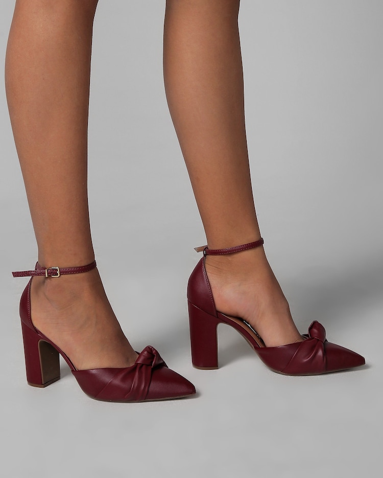 Riachuelo Sapato Scarpin Salto Alto Bico Fino Nó Vizzano Vinho