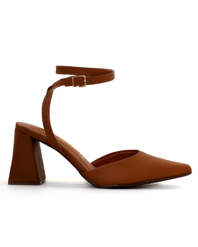Riachuelo Sapato Scarpin Tiras e Salto Grosso Vizzano Caramelo