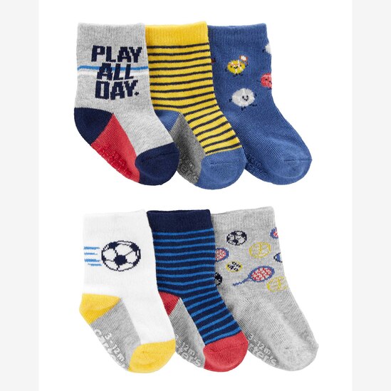 Kit Meia Infantil Carter's 6 Pares Listras Esportes Multicor Tam 2 a 4