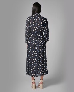 Vestido Menina Bolinhas Suíças Manga Comprida - HIHA Chiffon Evasê 4-12 Anos