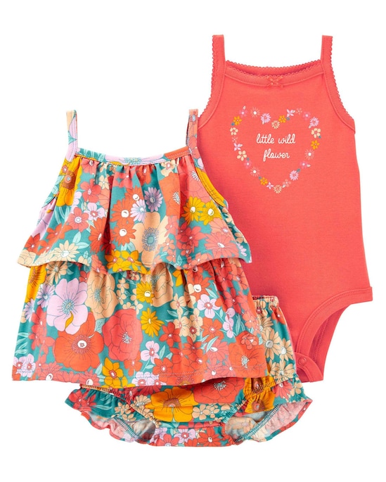 Conjunto de verão bebê 3 peças floral laranja | Carters