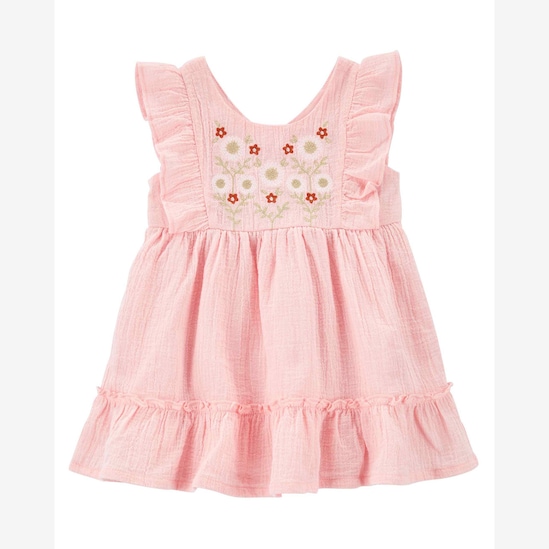 Vestido bebê bordado com calcinha rosa | Carter's