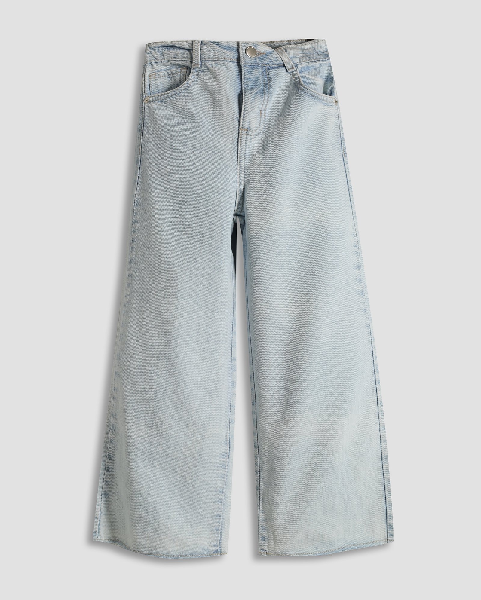 Calça jeans infantil wide leg estonada 4-10A denim claro