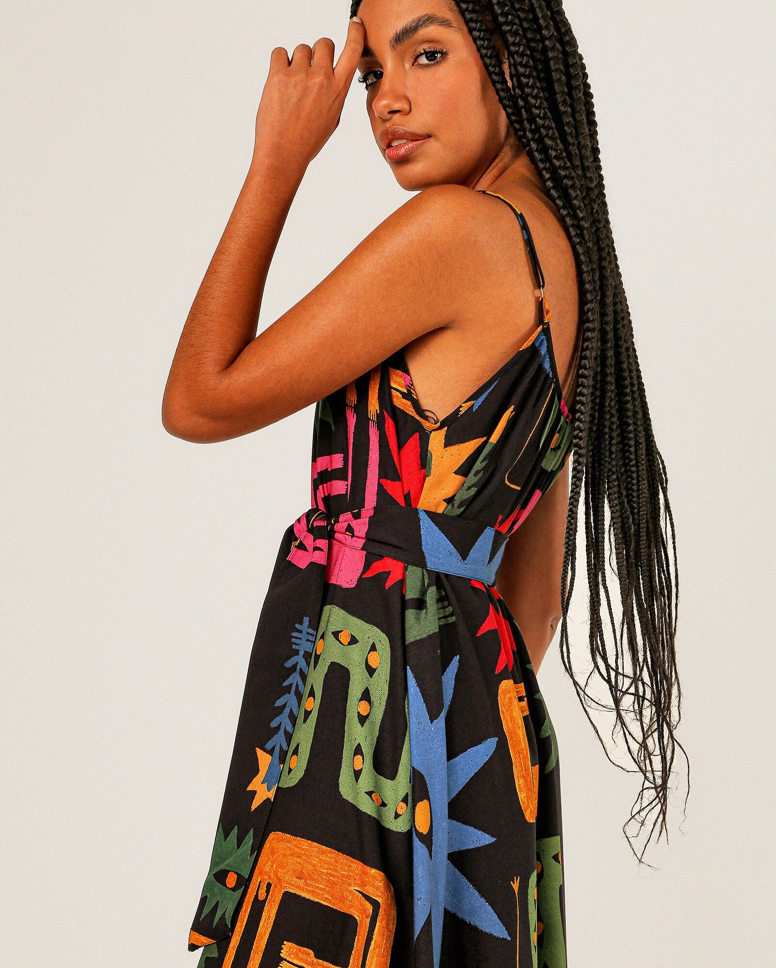 Riachuelo | Vestido midi com amarração energia boa preto | Riachuelo ...