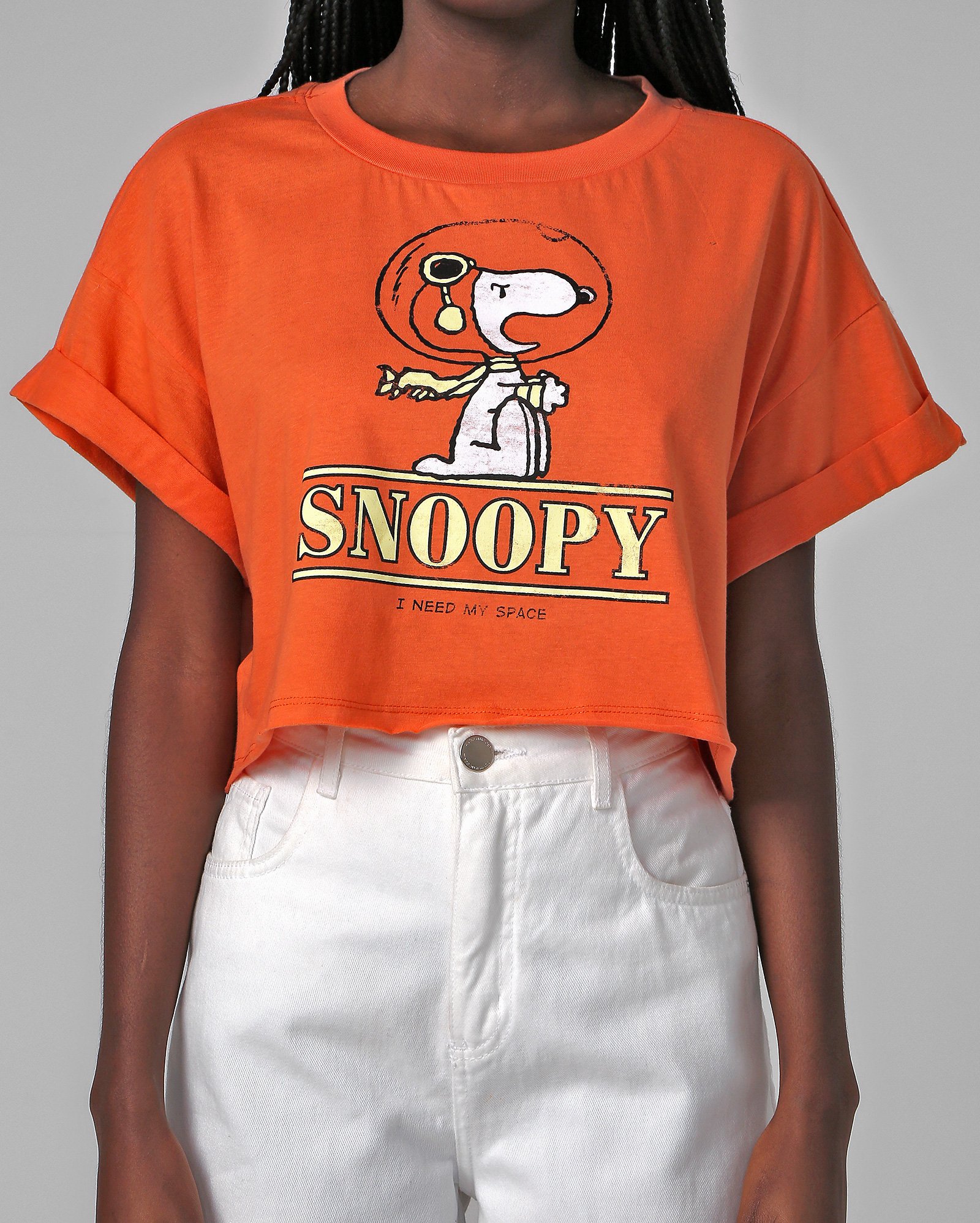 Riachuelo Camiseta cropped oversized Snoopy laranja Peanuts