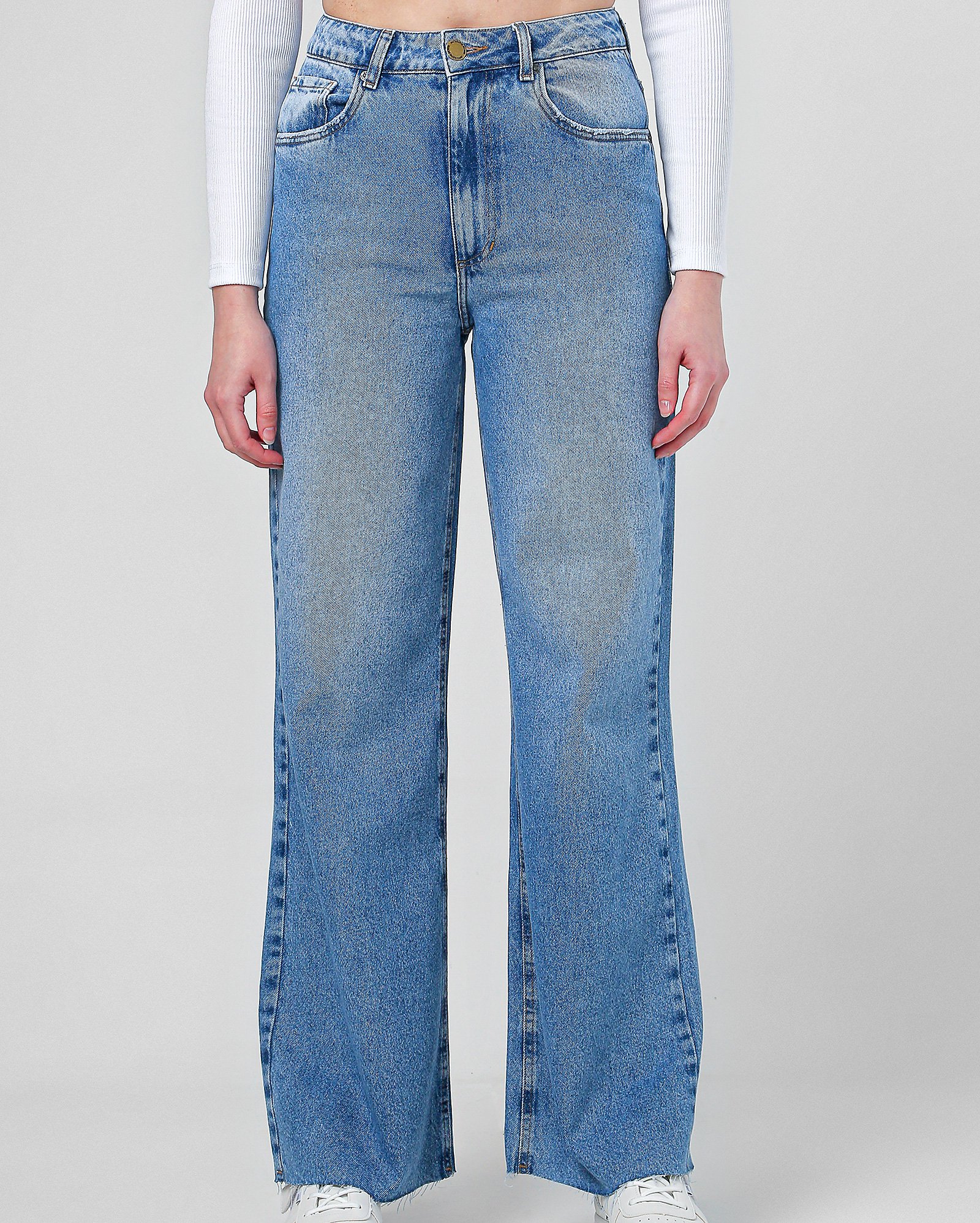 Riachuelo | Calça jeans feminina wide leg denim médio | Pool by Riachuelo