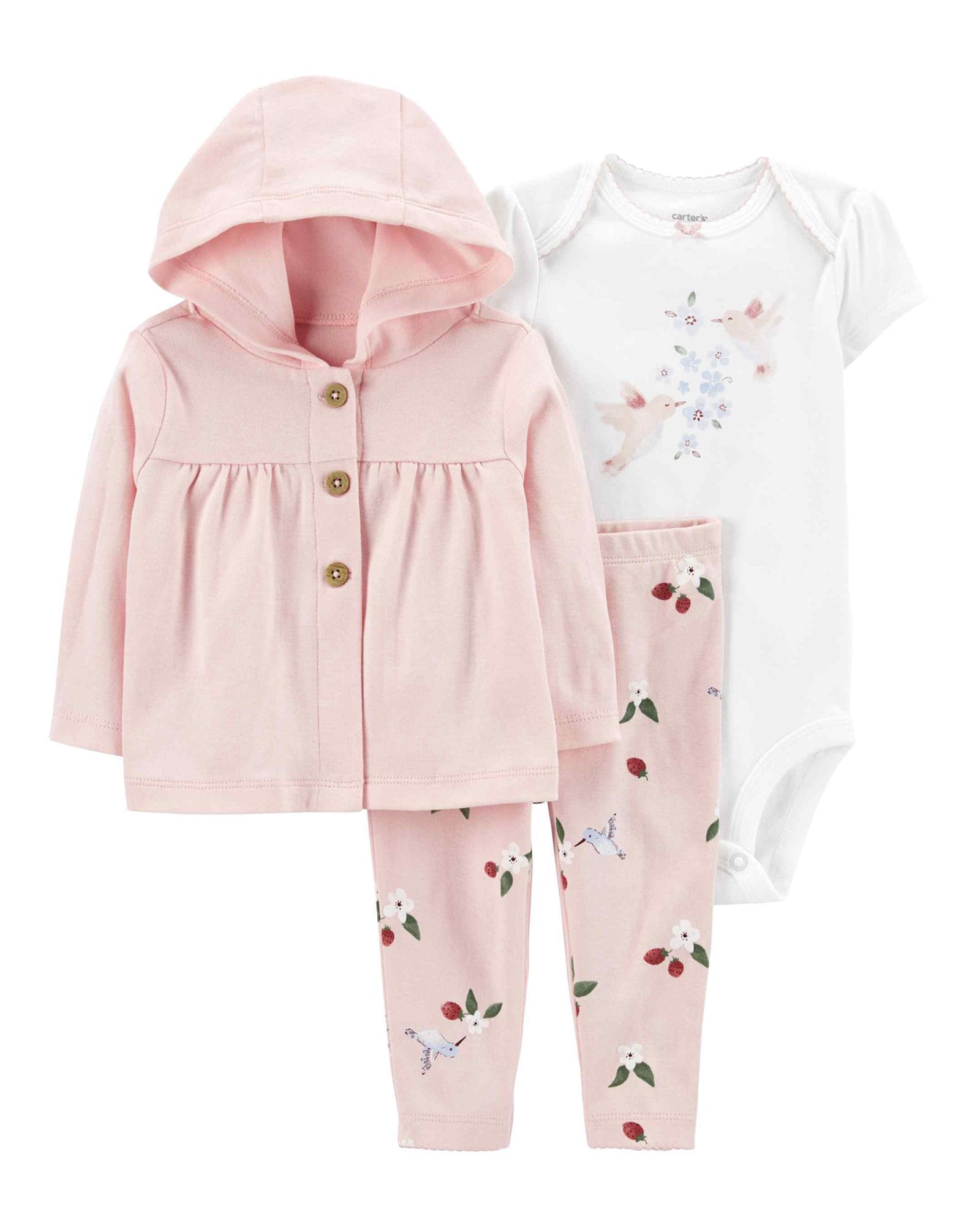 Riachuelo | Conjunto longo bebê 3 peças com capuz passarinhos rosa ...