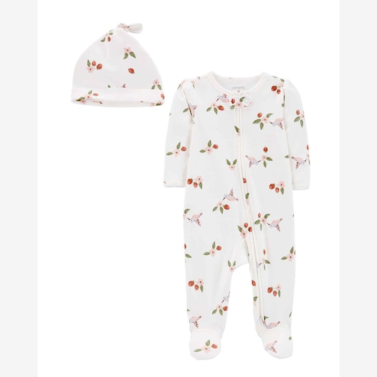 Macacão bebê com touca floral branco | Carter's