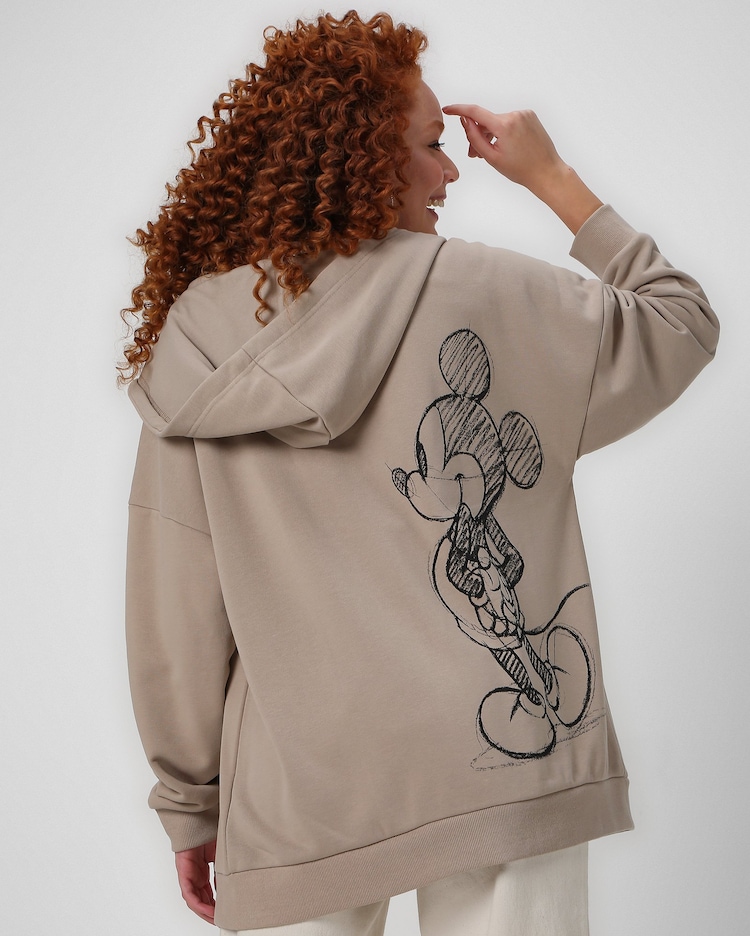 Riachuelo Blusa de moletom feminina Mickey com capuz bege Disney