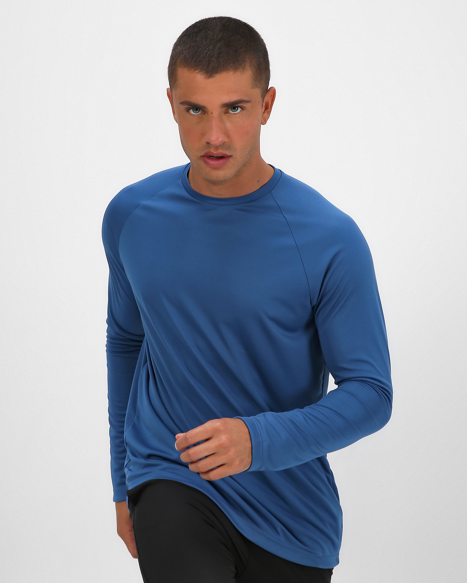 Riachuelo Camiseta esportiva masculina manga longa azul Body Work