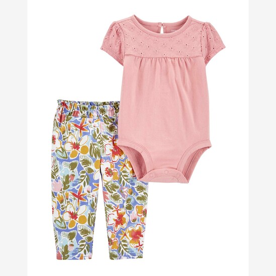 Conjunto longo bebê 2 peças laise floral rosa | Carter's