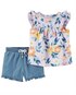 Conjunto curto jeans bebê 2 peças floral azul | Carter's