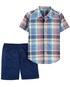 Conjunto curto infantil 2 peças xadrez azul | Carter's