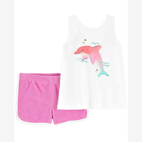 Conjunto curto infantil 2 peças golfinho rosa | Carter's