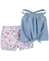 Conjunto curto jeans infantil 2 peças floral azul | Carter's
