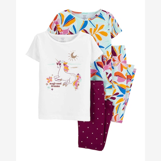 Pijama longo infantil 4 peças flores e unicórnio azul | Carter's