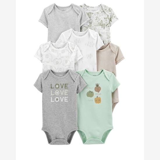 Kit body bebê 7 peças estampado cinza | Carter's