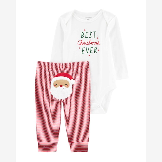 Conjunto longo bebê 2 peças natalino listrado branco | Carter's