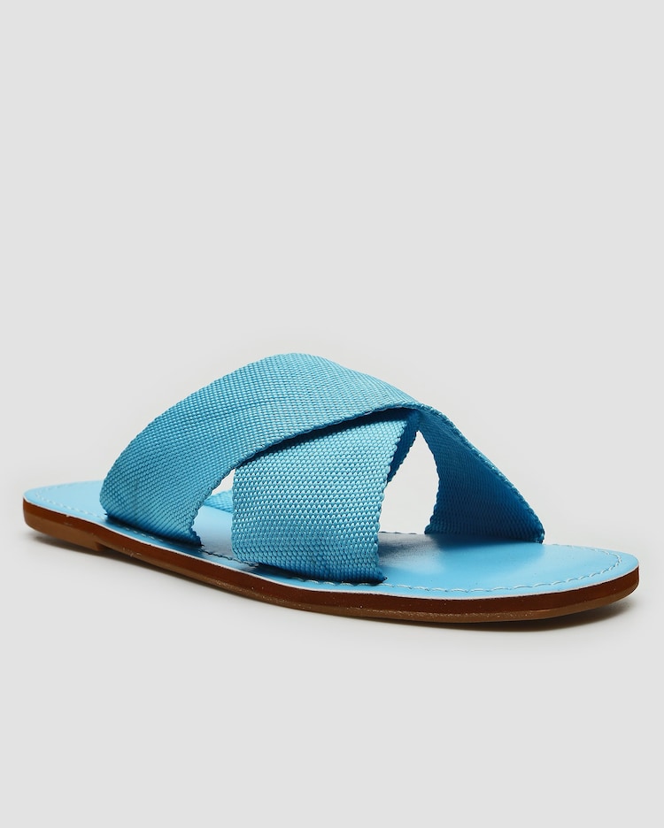 Riachuelo Sandália rasteira tiras cruzadas azul Riachuelo