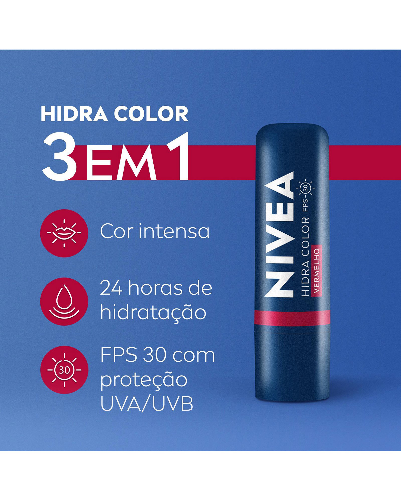 Hidratante labial Hidra Color 2 em 1 4,8g vermelho | Nivea