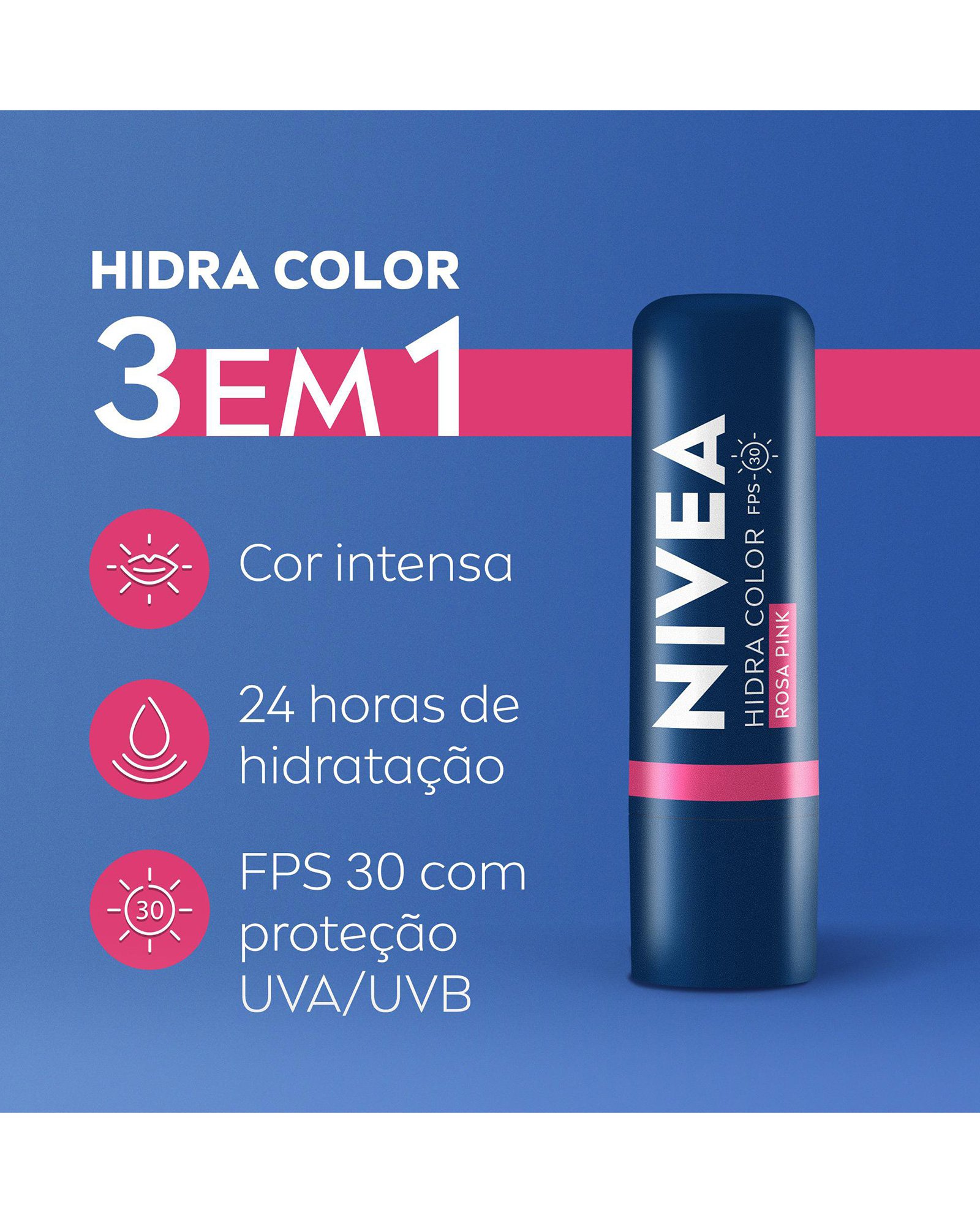 Hidratante labial Hidra Color 2 em 1 4,8g rosa | Nivea