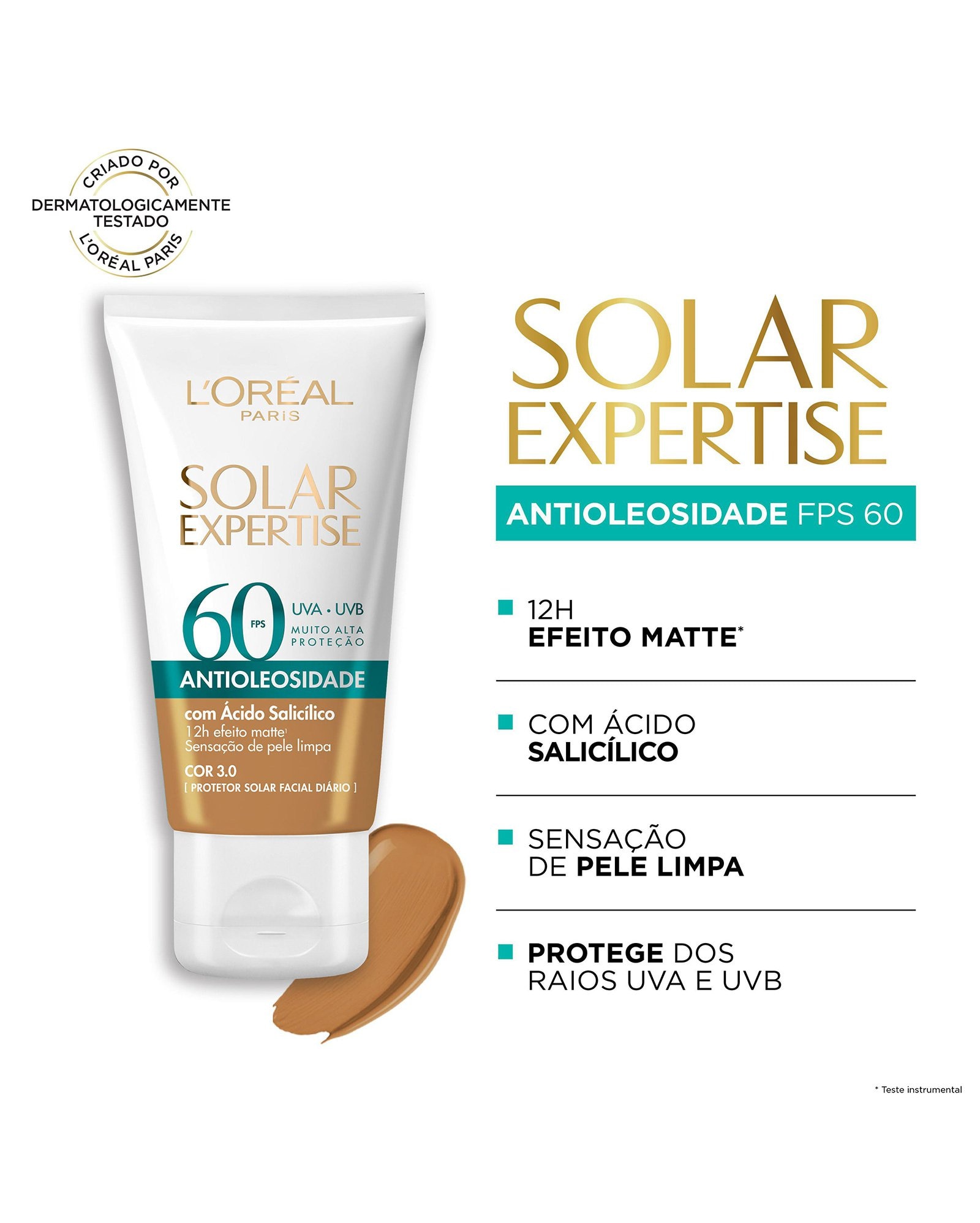 Protetor solar antioleosidade cor 3.0 FPS60 40g | Loreal Paris