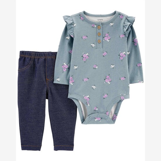 Conjunto longo 2 peças bebê floral azul | Carter's