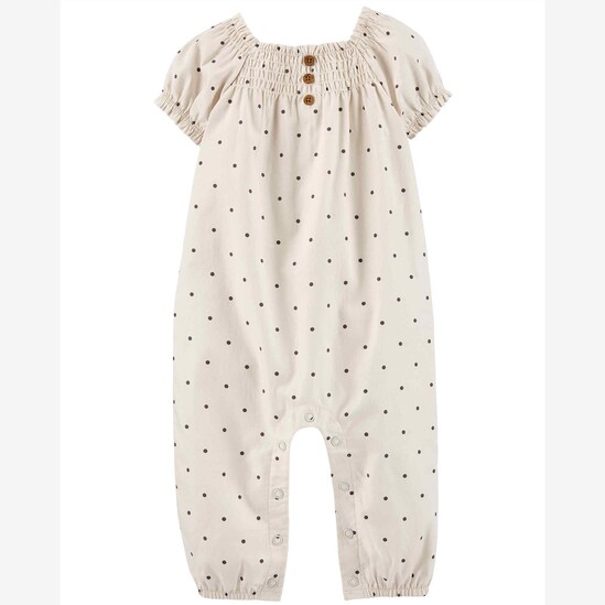 Macacão bebê poá com franzido bege | Carter's