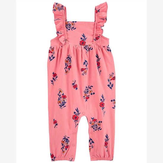 Macacão bebê floral alça com babado rosa | Carter's