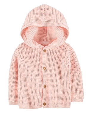 Casaco de tricot bebê com capuz rosa | Carter's