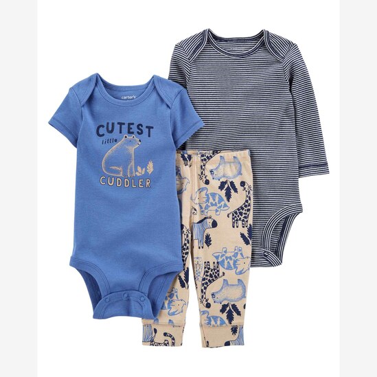Conjunto longo bebê 3 peças bichinhos azul | Carter's