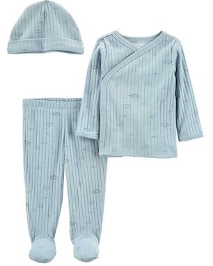 Conjunto longo bebê 2 peças e touca estampada azul | Carter's