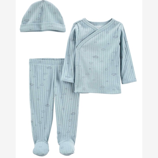 Conjunto longo bebê 2 peças e touca estampada azul | Carter's