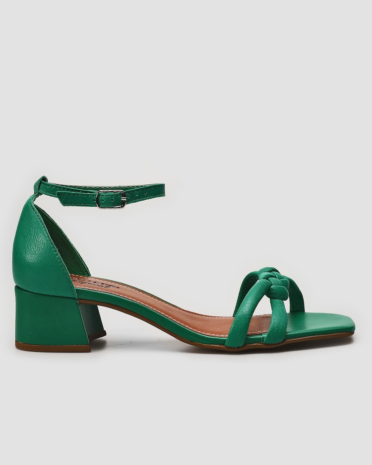 Riachuelo Sandália feminina de couro salto baixo quadrado nó