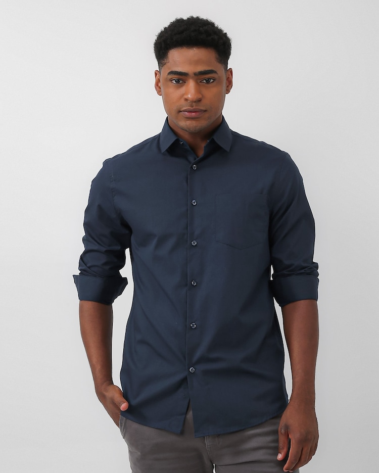 Riachuelo Camisa social masculina manga longa com bolso Azul
