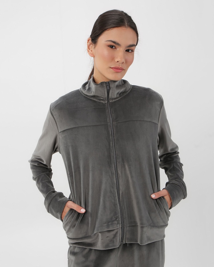 Riachuelo Jaqueta esportiva feminina de plush cinza BodyWork
