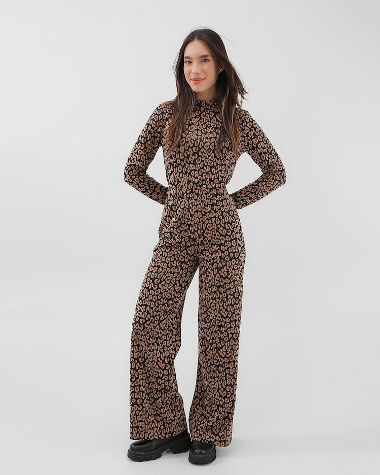 Riachuelo Calça feminina pantalona animal print preta Pool by